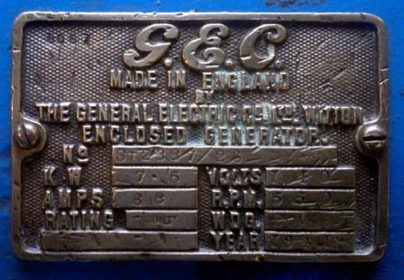 Generator makers plate